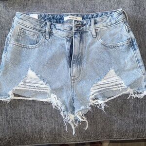 PacSun Women's Ripped Jean Shorts - Light Blue